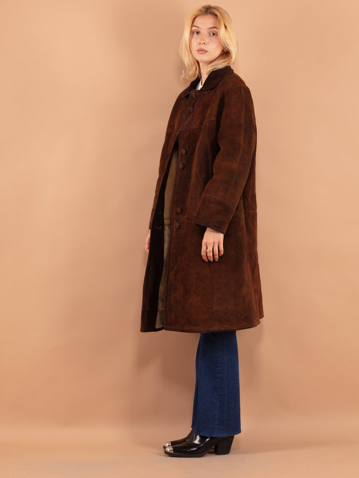Vintage 80's Women Oversized Sheepskin Coat in Brown