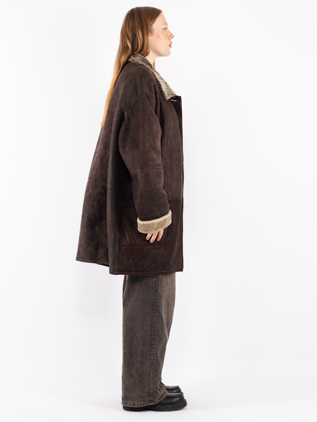 Vintage 80's Women Sheepskin Coat in Brown