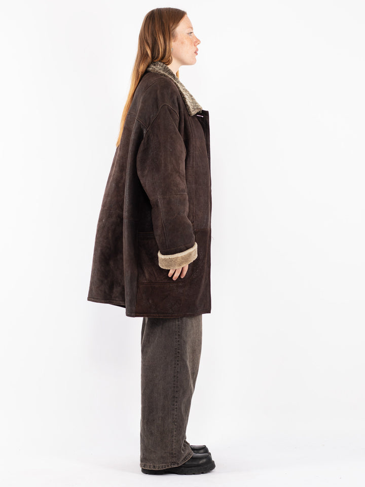 Vintage 80's Women Sheepskin Coat in Brown
