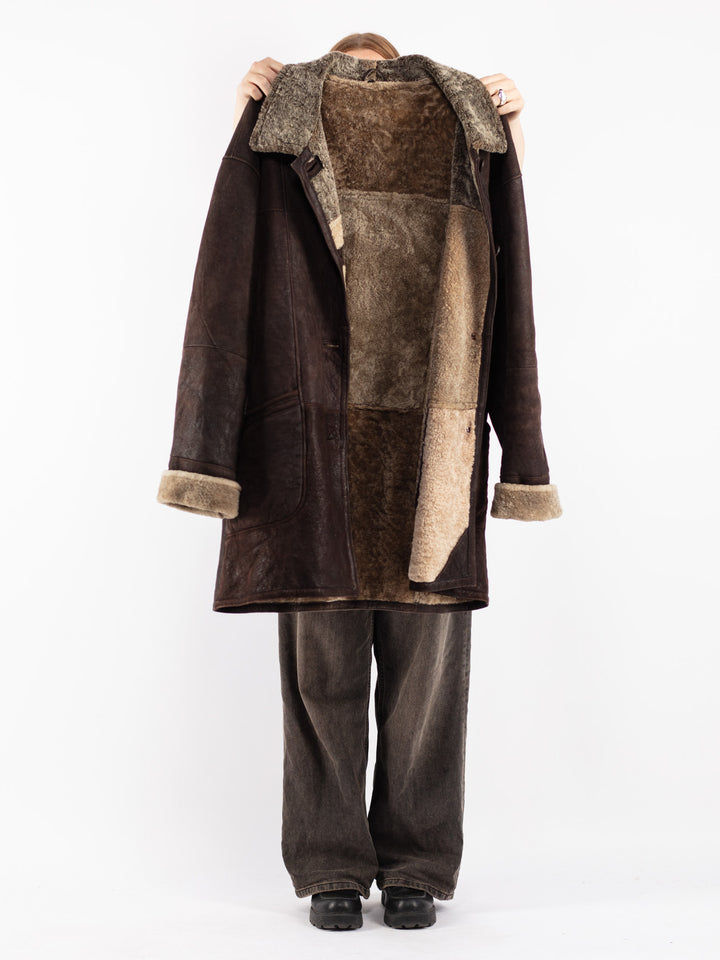 Vintage 80's Women Sheepskin Coat in Brown