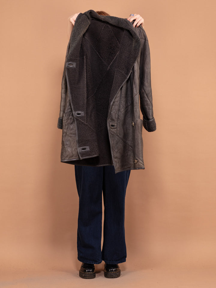 Vintage 80's Women Oversized Sheepskin Coat in Gray - NorthernGrip