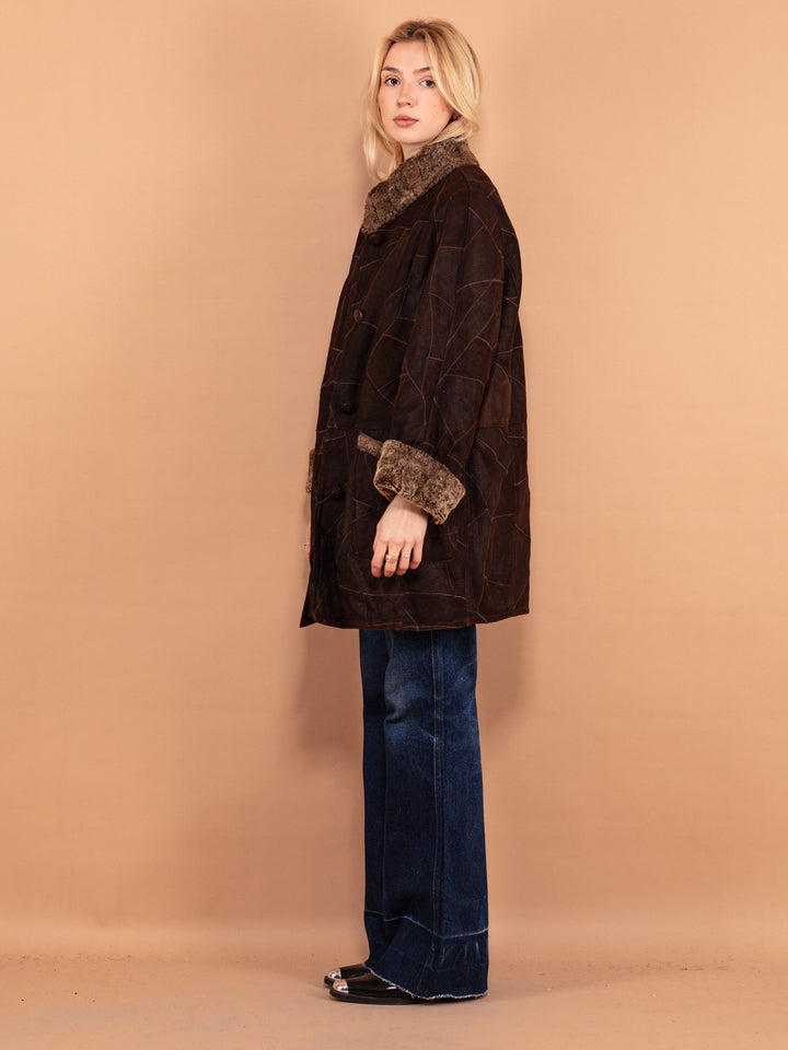 Vintage 80's Women Patchwork Sheepskin Coat in Brown - NorthernGrip