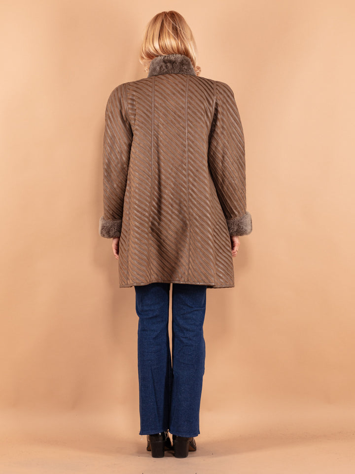 Vintage 80's Women Sheepskin Coat in Brown