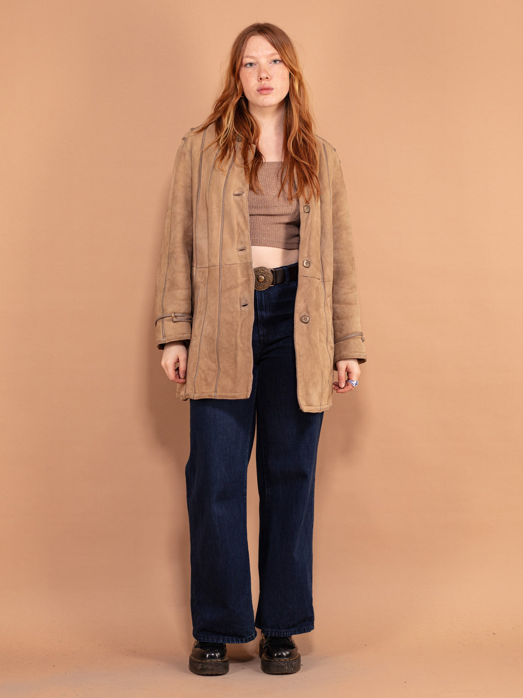 Vintage 80's Women Sheepskin Coat in Beige - NorthernGrip