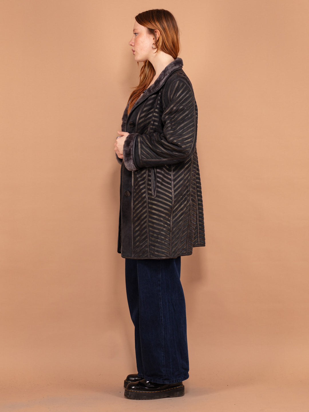 Vintage 80's Women Sheepskin Coat in Gray - NorthernGrip