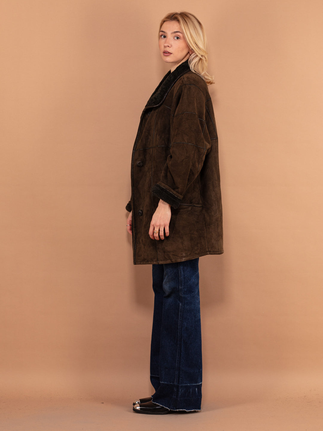 Vintage 80's Women Sheepskin Coat in Moss Green - NorthernGrip