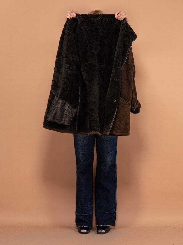 Vintage 80's Women Sheepskin Coat in Moss Green - NorthernGrip
