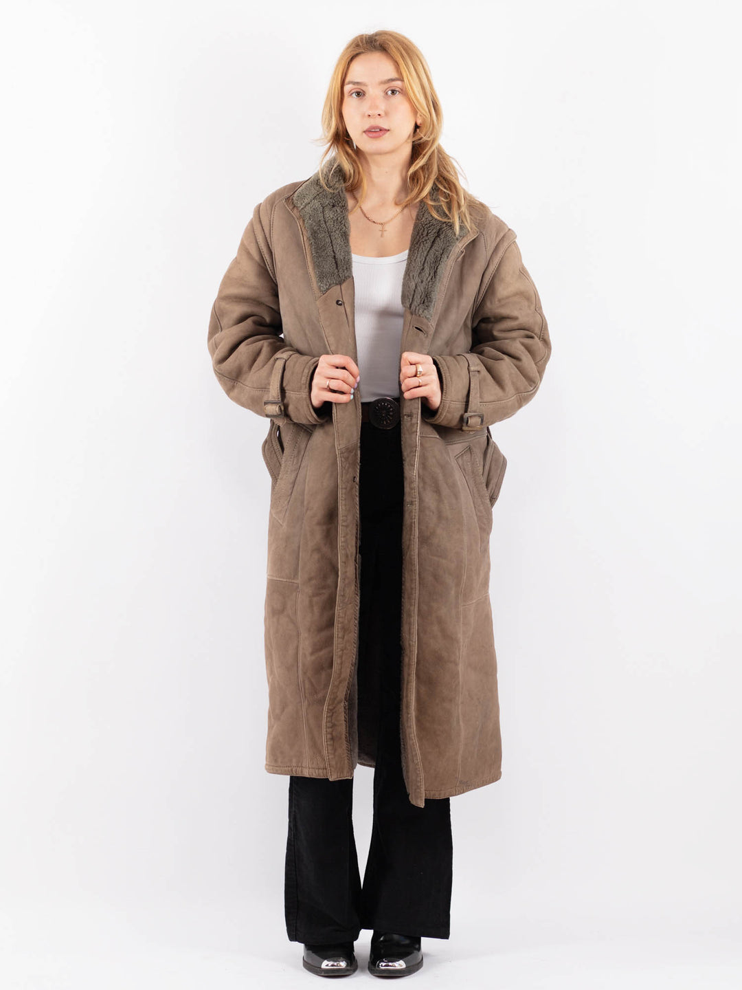 Vintage 80's Women Sheepskin Coat in BeigeV9645