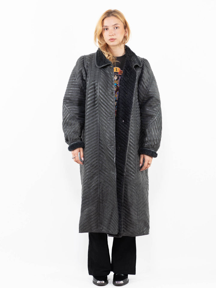 Vintage 80's Women Sheepskin Shearling Coat in GrayA0153