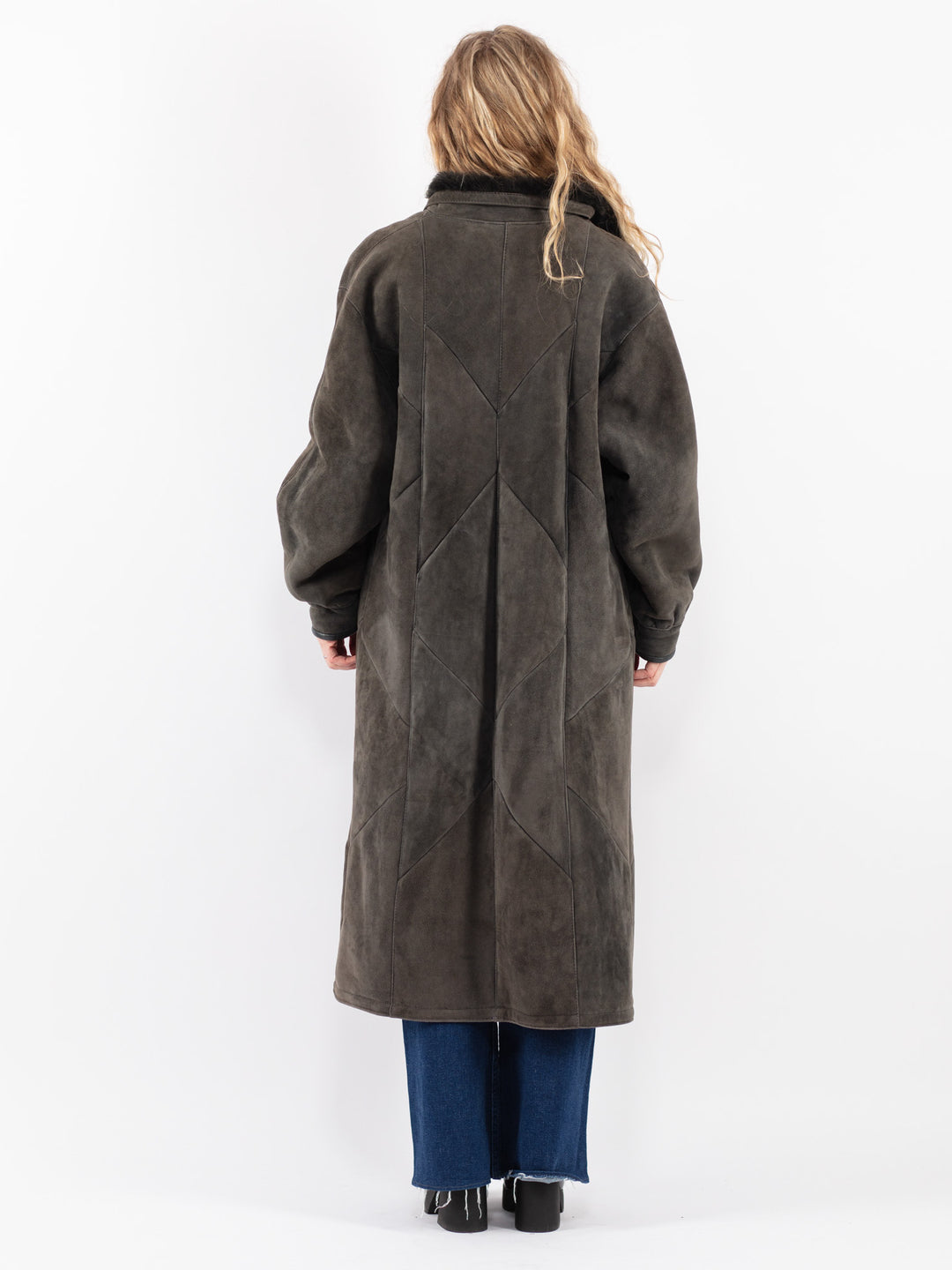 Vintage 80's Women Sheepskin Shearling Coat in Gray