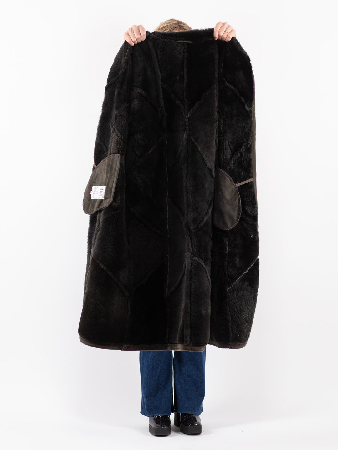 Vintage 80's Women Sheepskin Shearling Coat in Gray