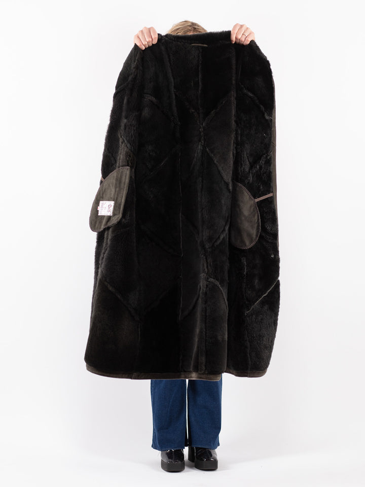 Vintage 80's Women Sheepskin Shearling Coat in Gray
