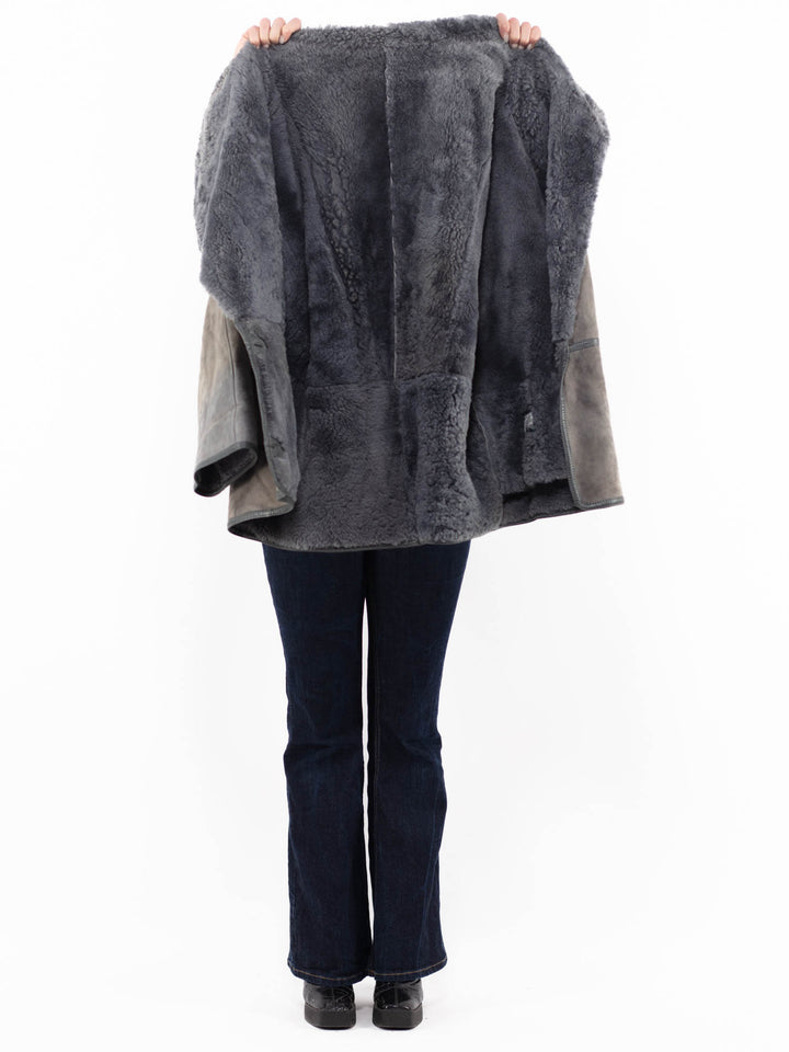 Vintage 80's Women Sheepskin Coat in GrayA1101