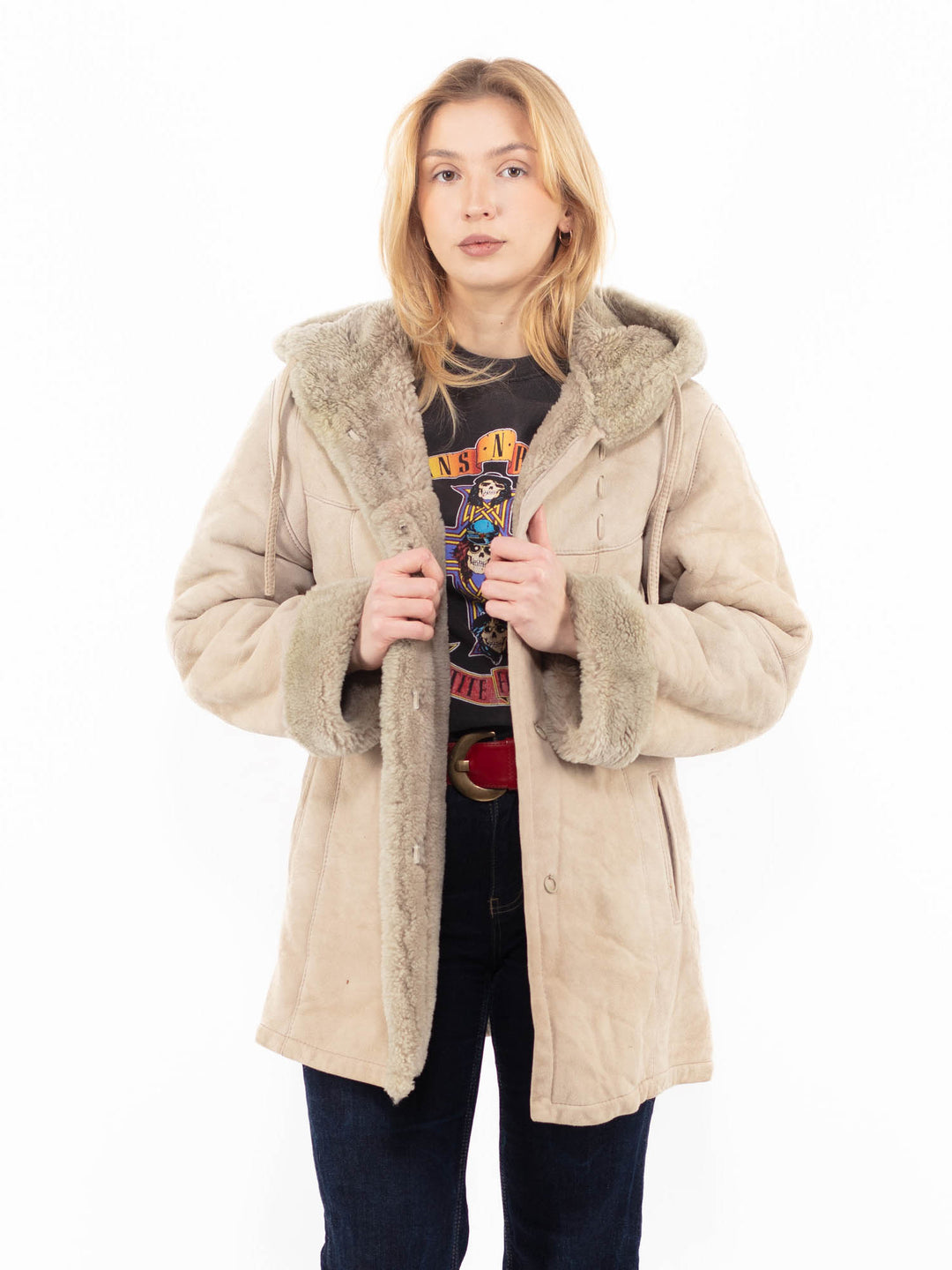 Vintage 80's Women Sheepskin Coat in BeigeA1102