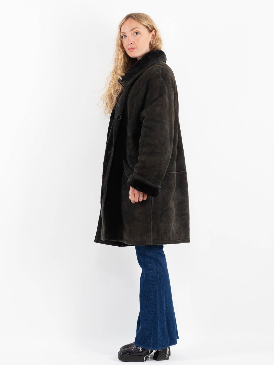 Vintage 80's Women Sheepskin Coat in GrayV9880