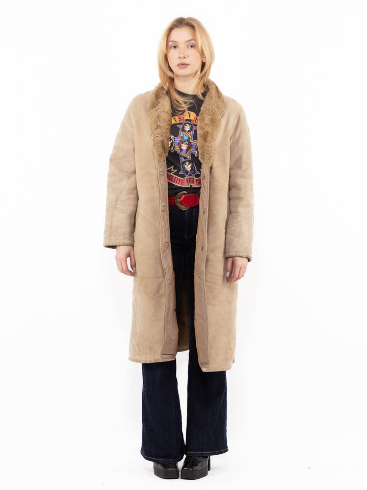 Vintage 80's Women Sheepskin Coat in BeigeA1114