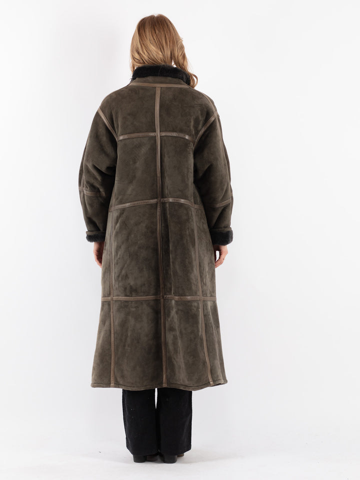 Vintage 80's Women Sheepskin Coat in Green