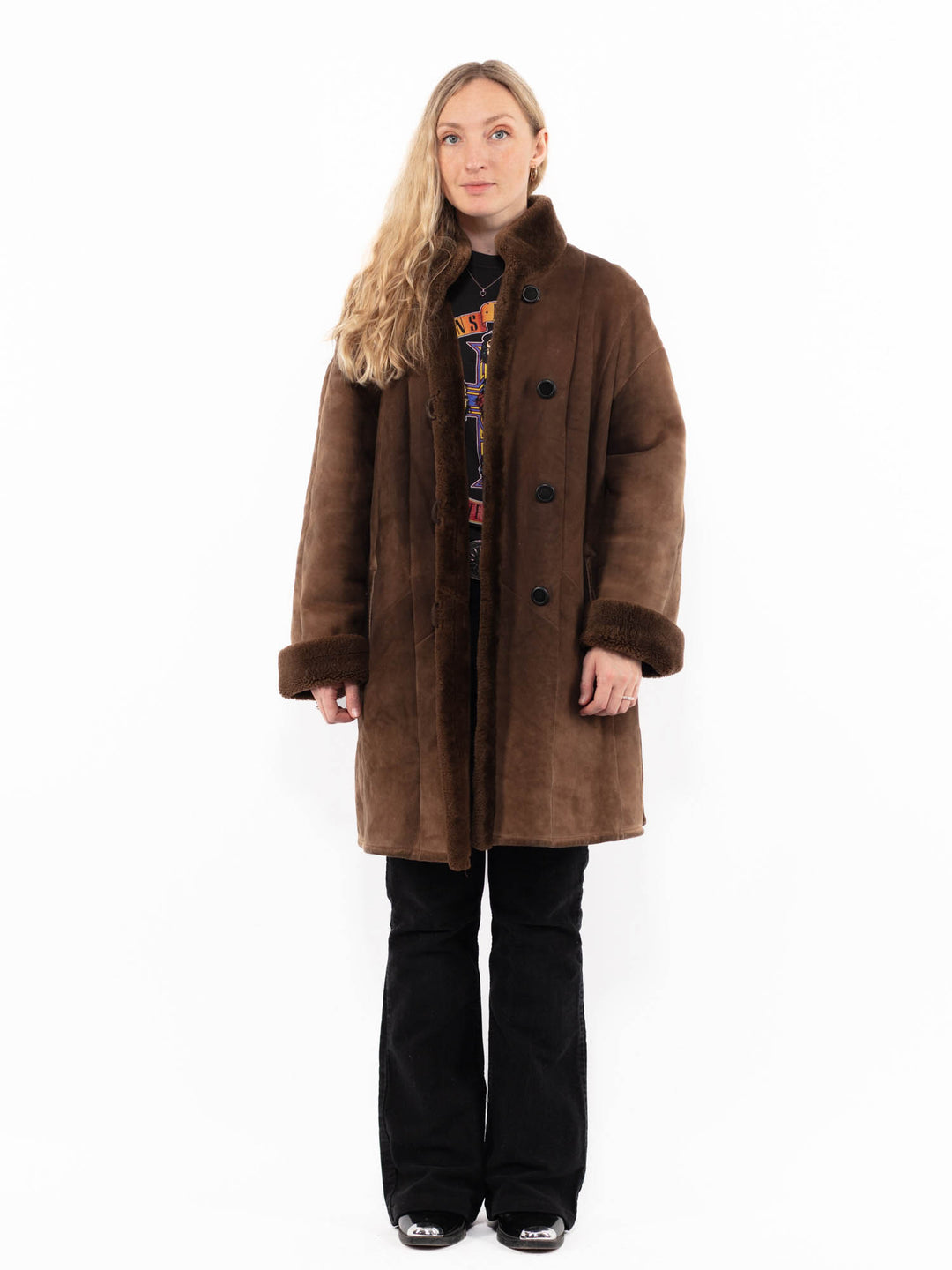 Vintage 80's Women Sheepskin Coat in BrownA0939