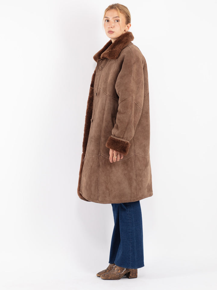 Vintage 80's Men Sheepskin Coat in Brown