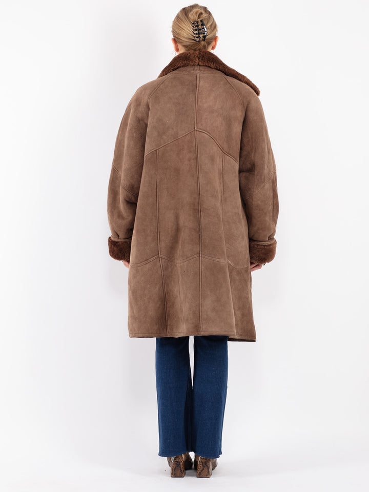 Vintage 80's Men Sheepskin Coat in Brown