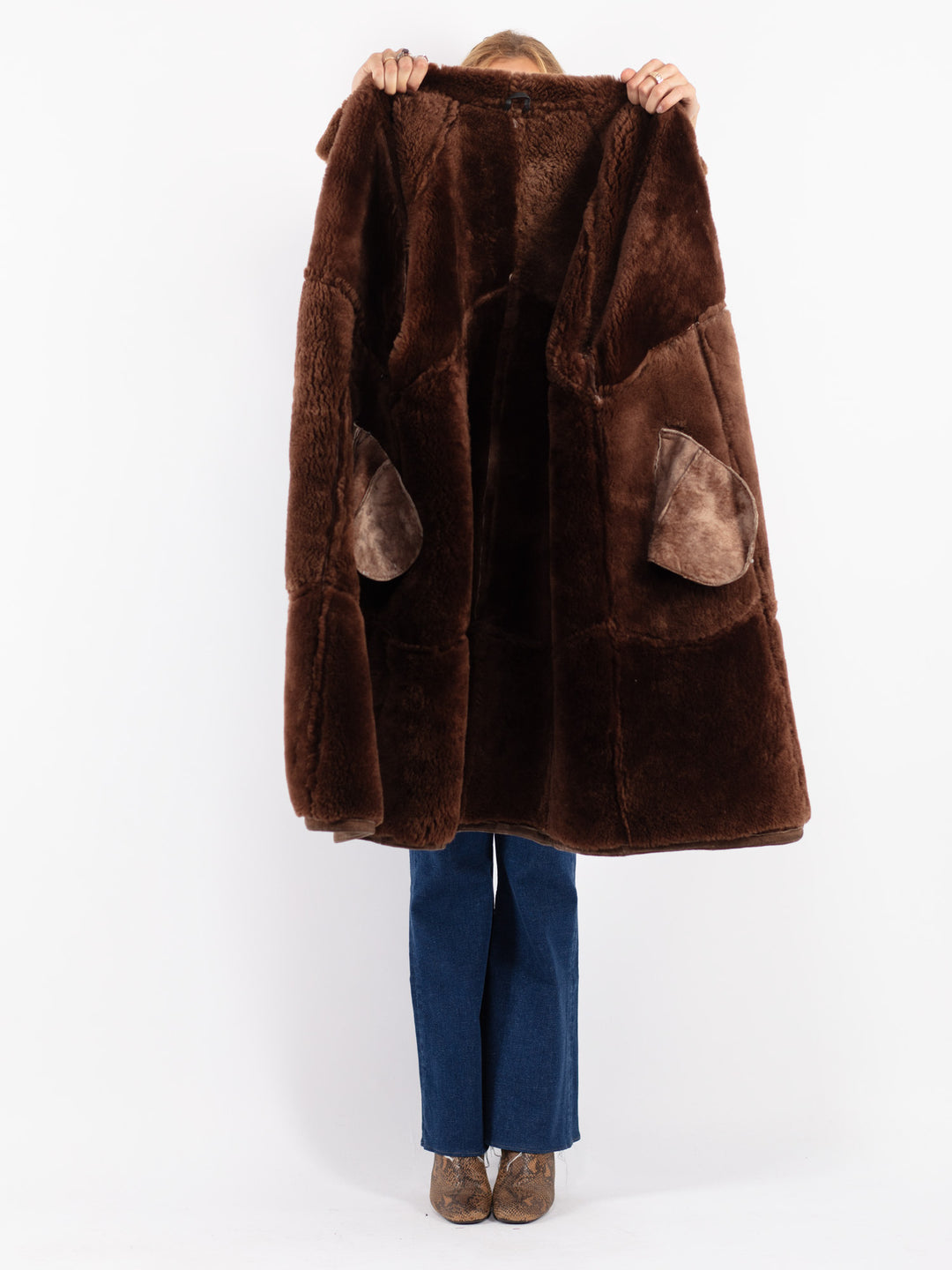 Vintage 80's Men Sheepskin Coat in Brown
