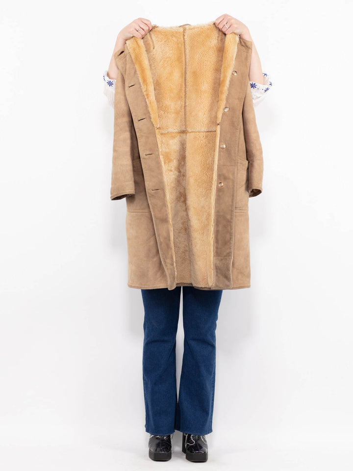 Vintage 80's Women Sheepskin Coat in BeigeA1064
