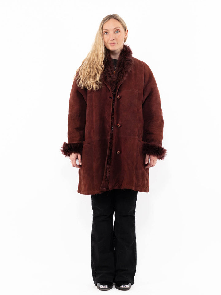 Vintage 80's Women Sheepskin Shearling Coat in BrownA0961