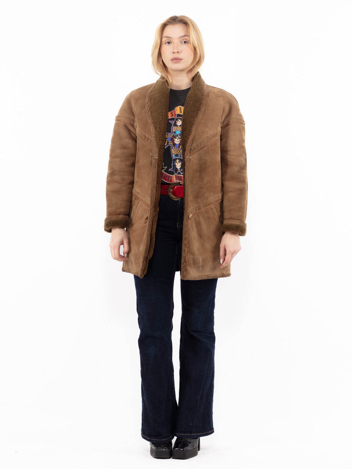 Vintage Women Sheepskin Coat in BrownA1173