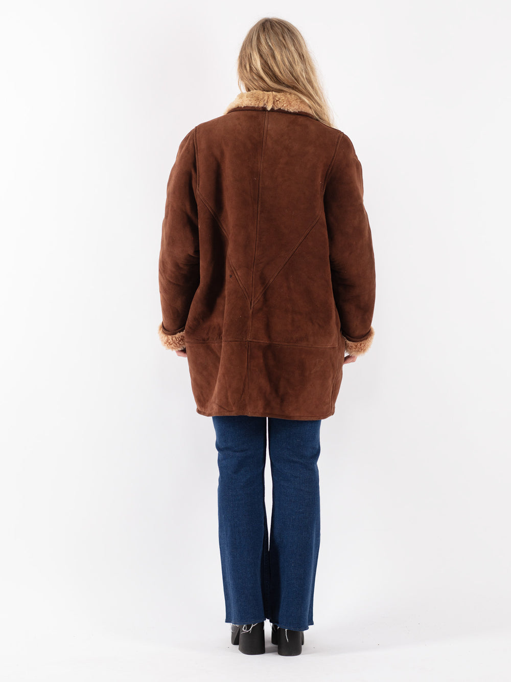 Vintage 80's Women Sheepskin Coat in Brown