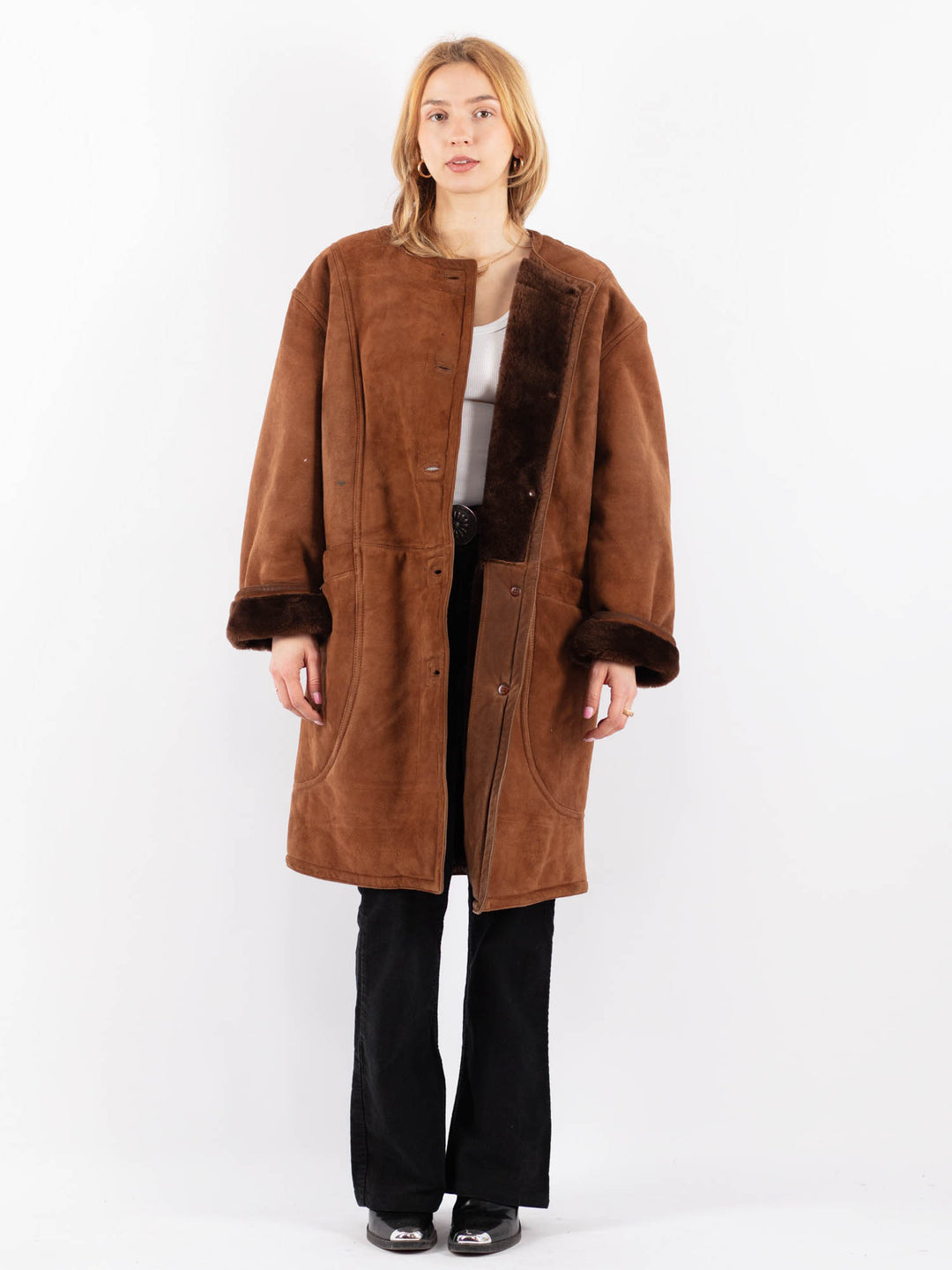 Vintage 80's Women Sheepskin Coat in BrownV9695