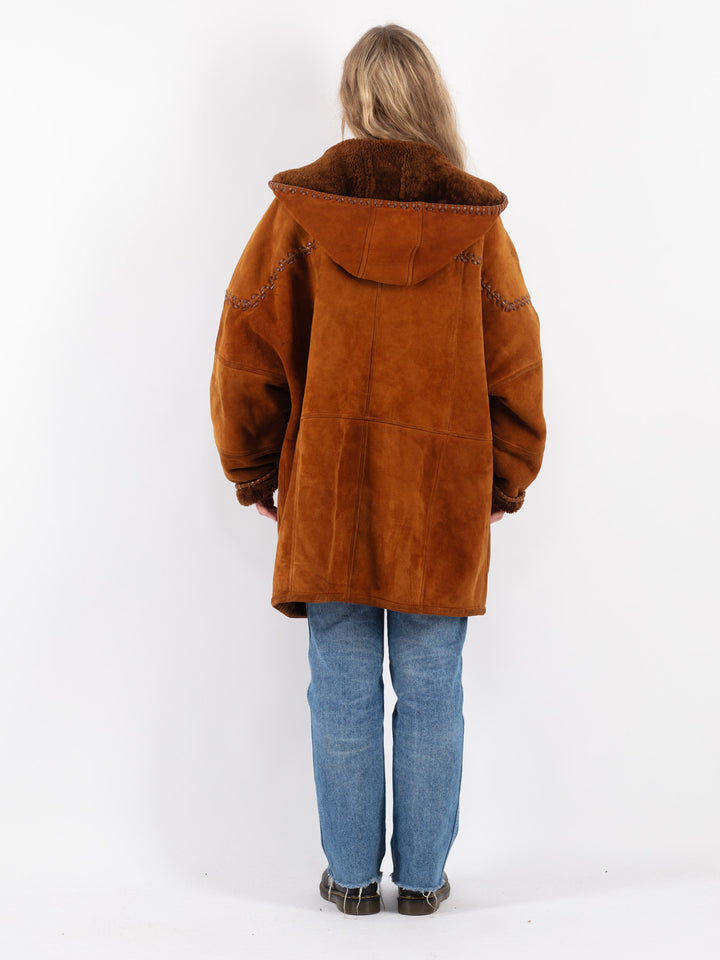 Vintage 80's Women Sheepskin Coat in Brown