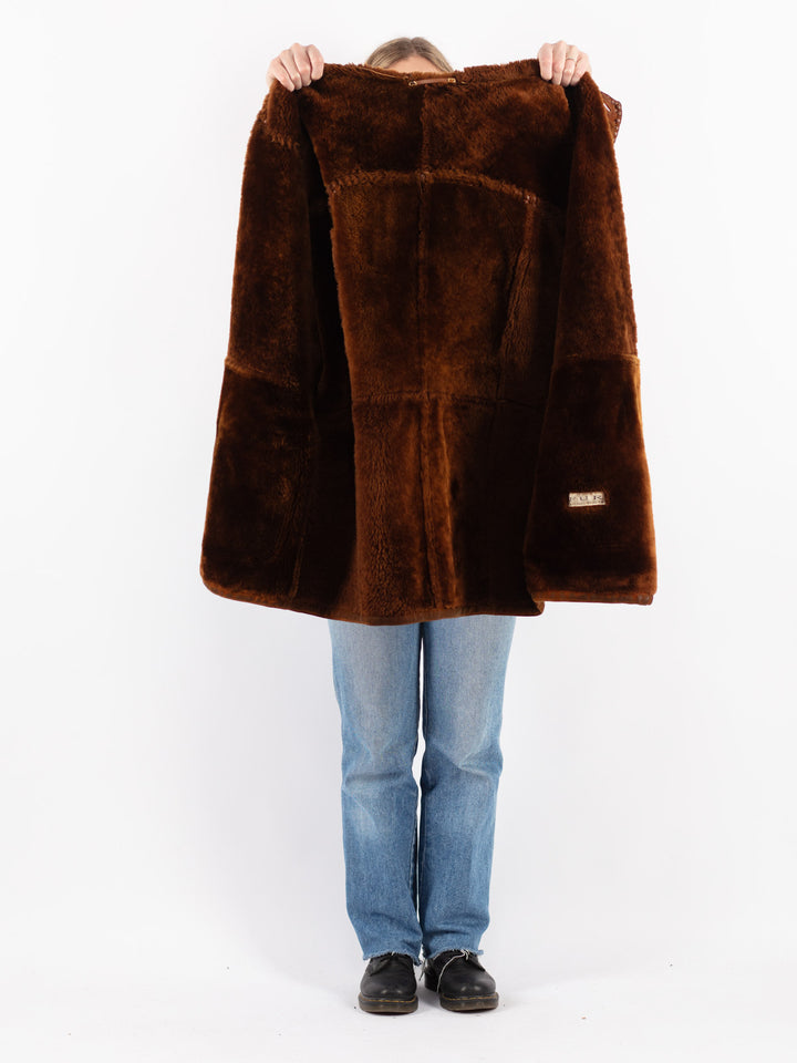 Vintage 80's Women Sheepskin Coat in Brown