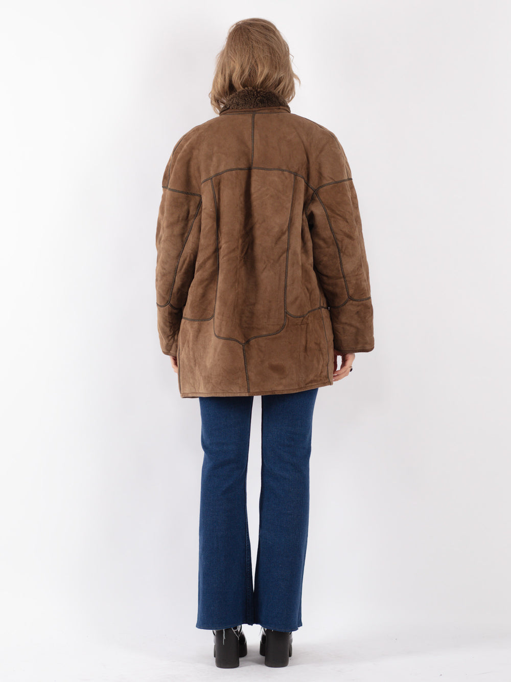 Vintage 80's Women Sheepskin Shearling Coat in Brown