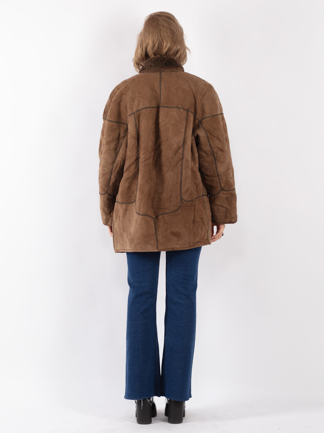Vintage 80's Women Sheepskin Shearling Coat in Brown