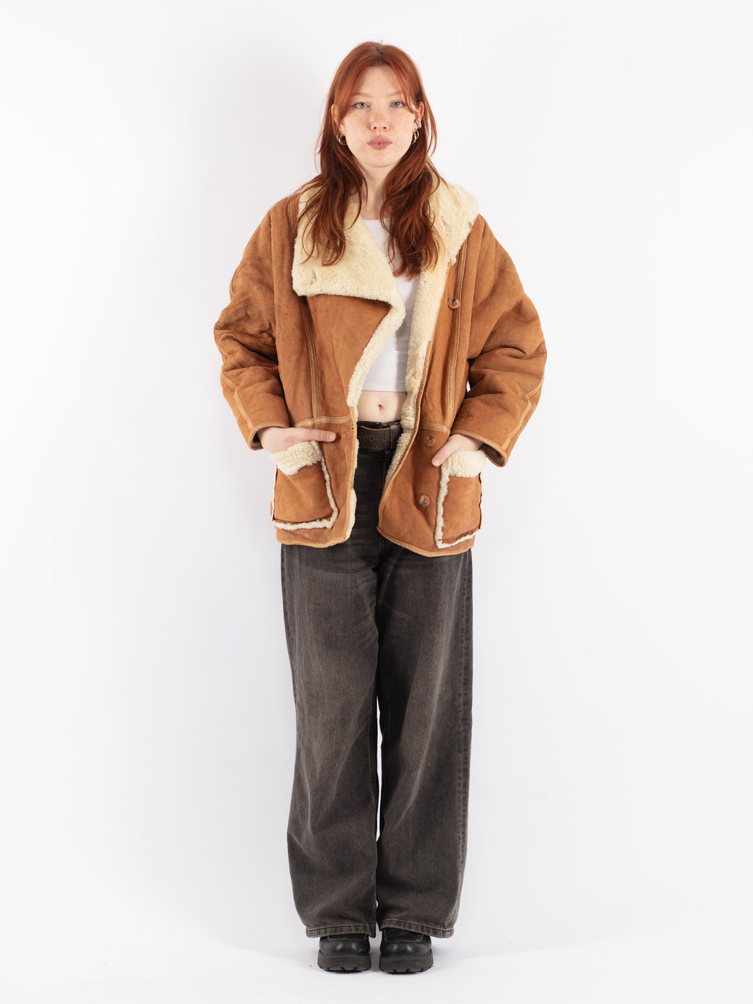 Vintage 80's Women Sheepskin Coat in Brown