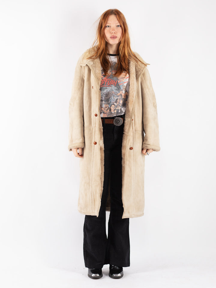 Vintage 80's Women Sheepskin Coat in Beige