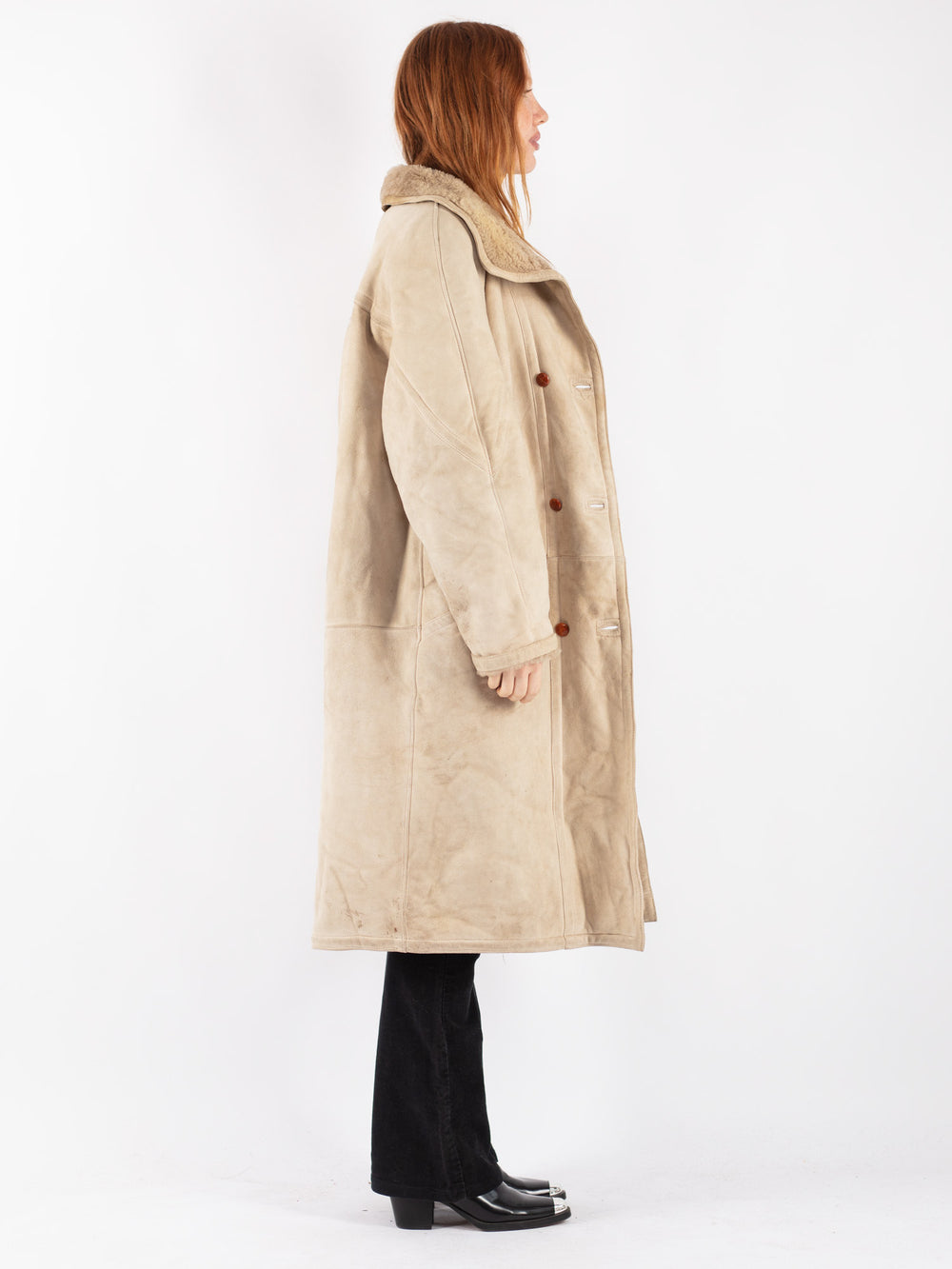 Vintage 80's Women Sheepskin Coat in Beige