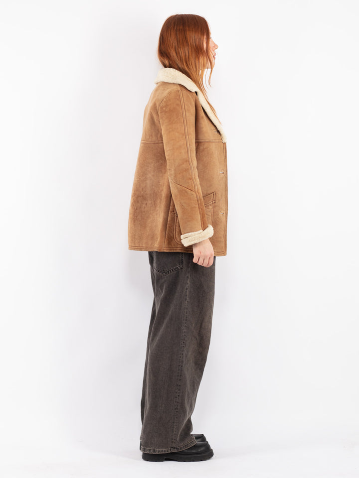Vintage 80's Women Sheepskin Coat in Beige