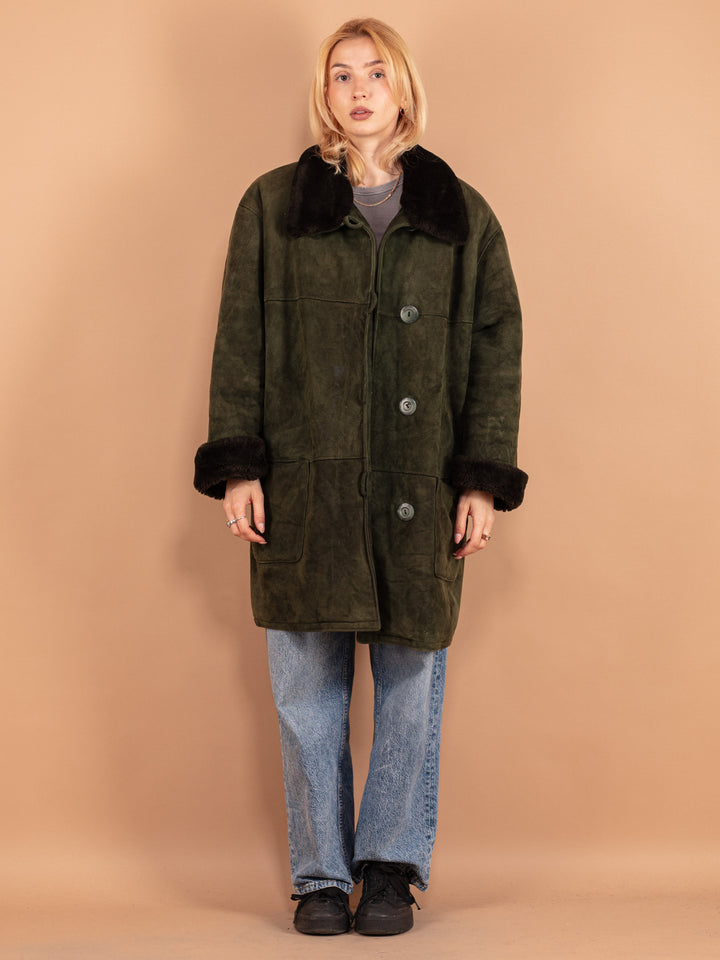 Vintage 80's Women Sheepskin Coat in Green - NorthernGrip