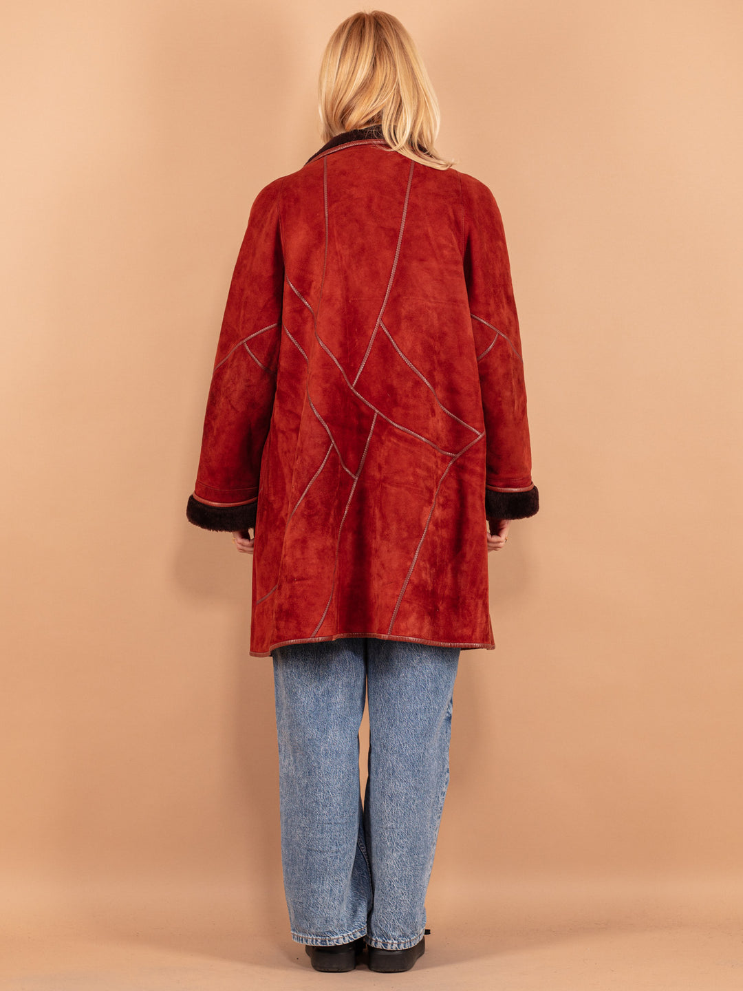 Vintage 80's Women Sheepskin Coat in Red - NorthernGrip