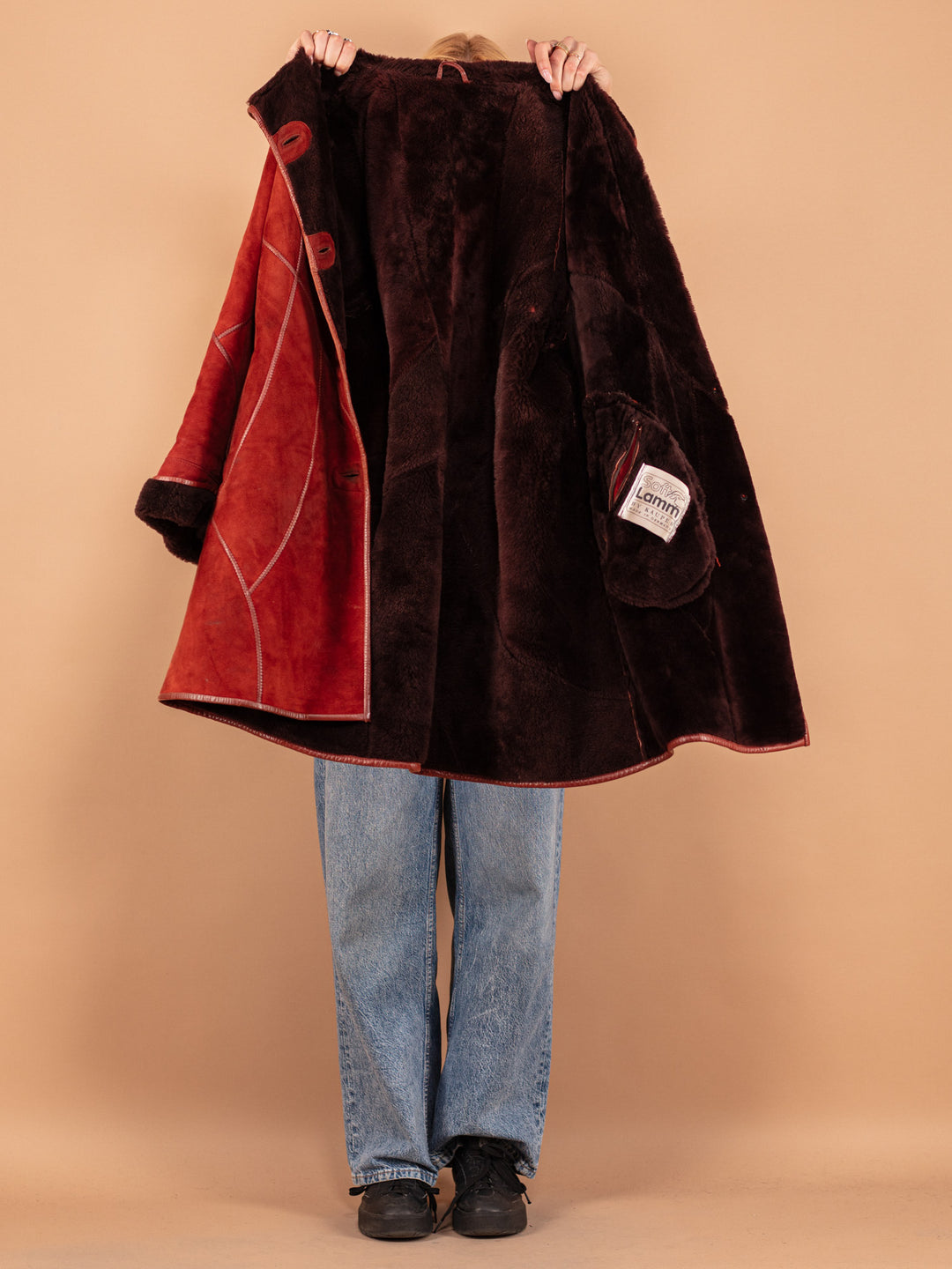 Vintage 80's Women Sheepskin Coat in Red - NorthernGrip