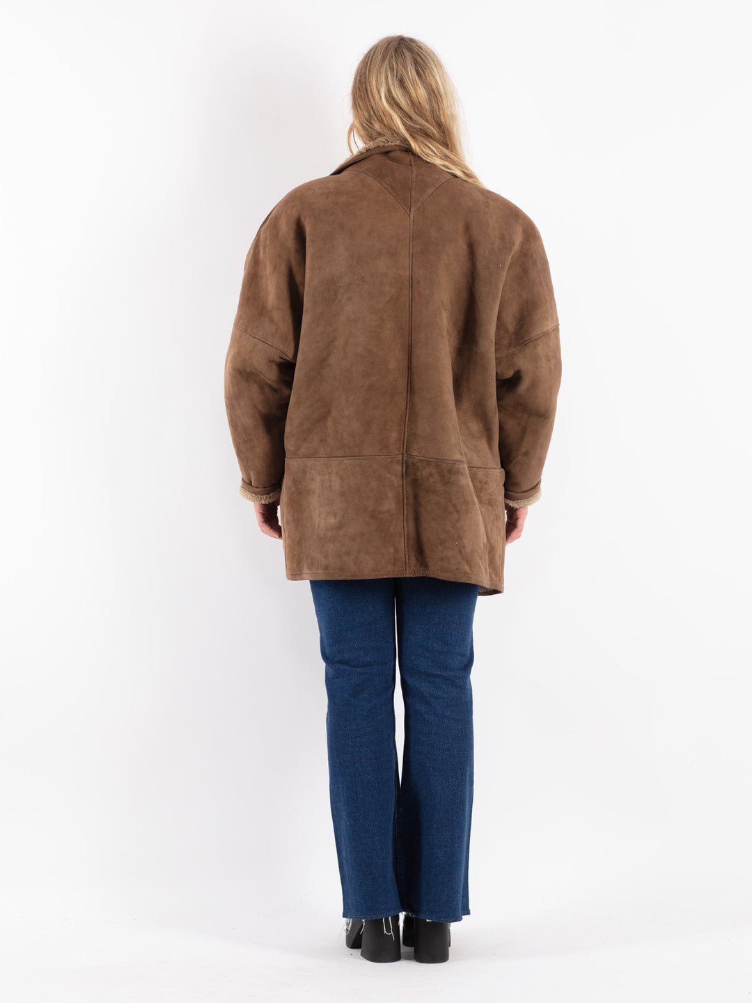 Vintage 80's Women Sheepskin Shearling Coat in Brown