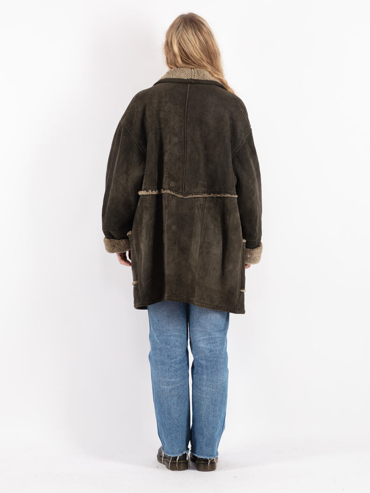 Vintage 80's Women Sheepskin Coat in Brown
