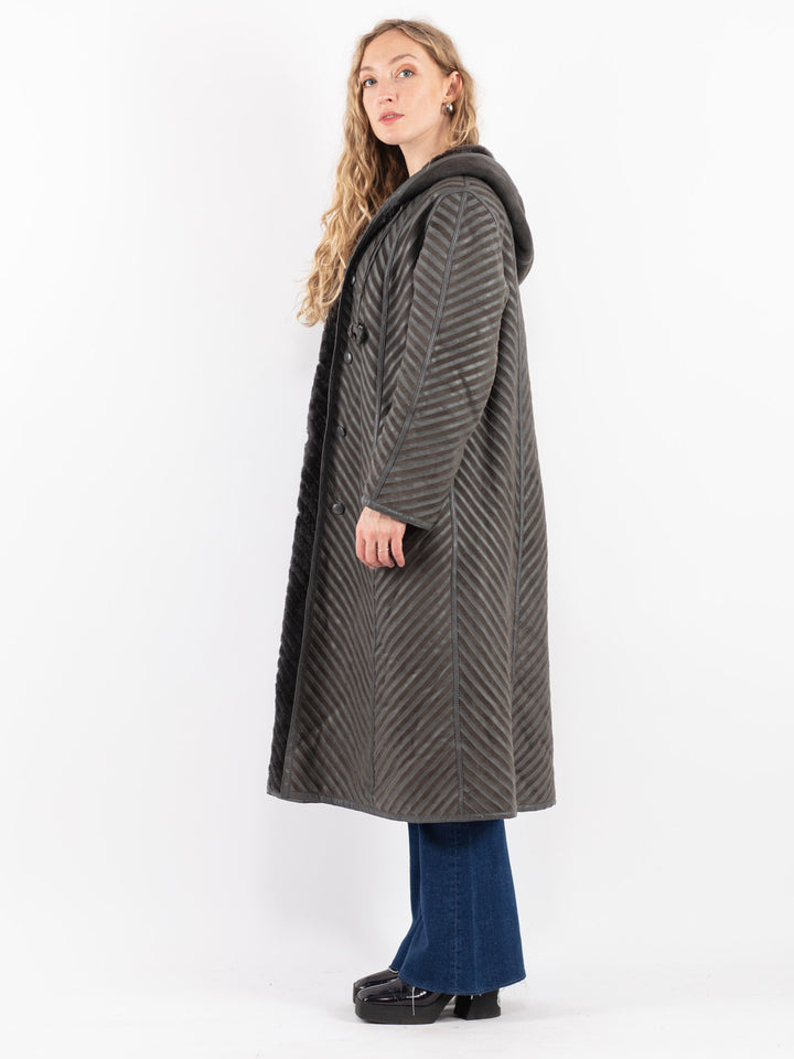 Vintage 80's Women Sheepskin Coat in Gray