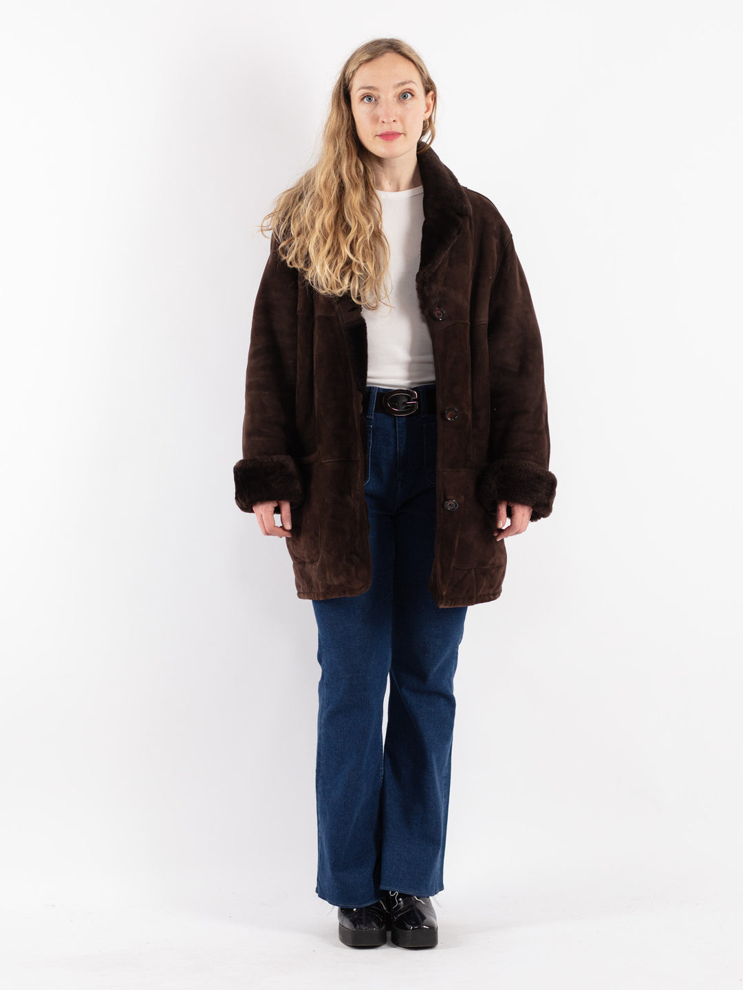 Vintage 80's Women Sheepskin Coat in Brown