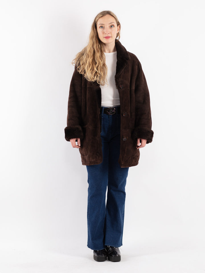 Vintage 80's Women Sheepskin Coat in Brown