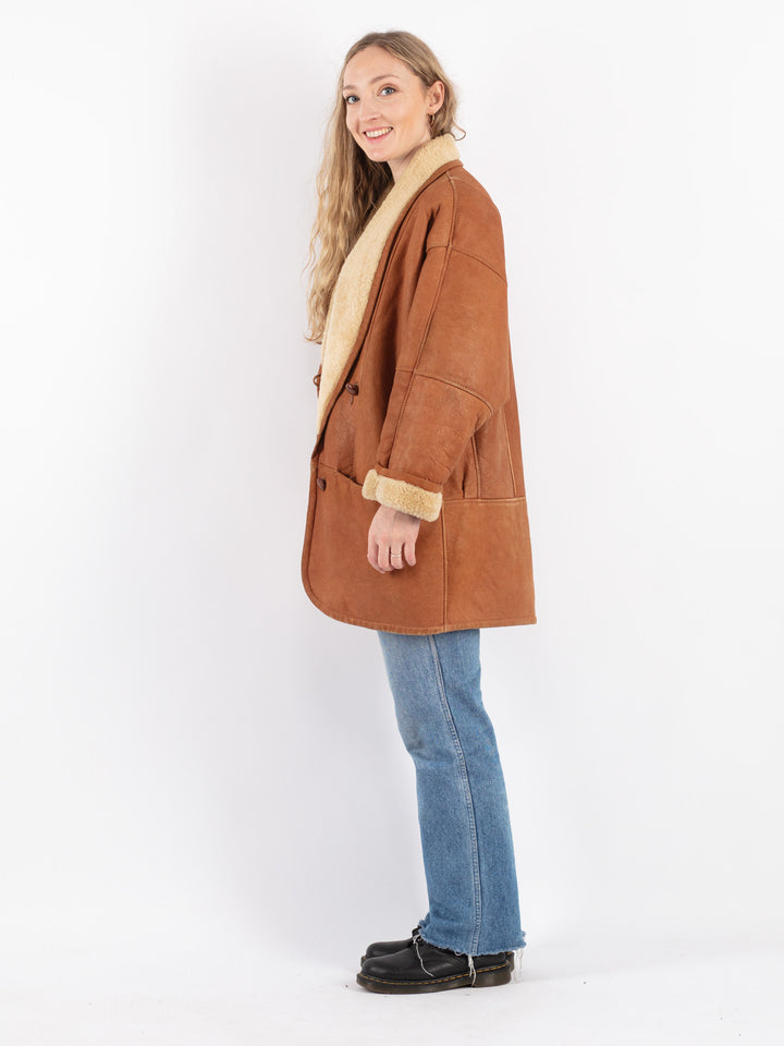 Vintage 80's Women Sheepskin Coat in Brown