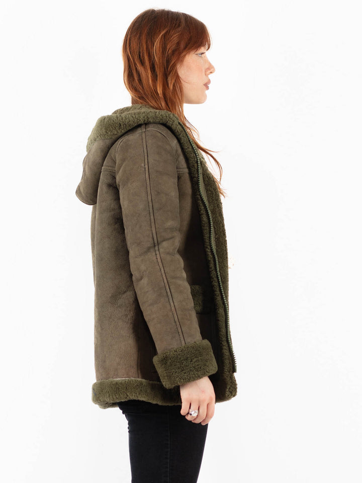 Vintage 80's Women Sheepskin Jacket in GreenV9760