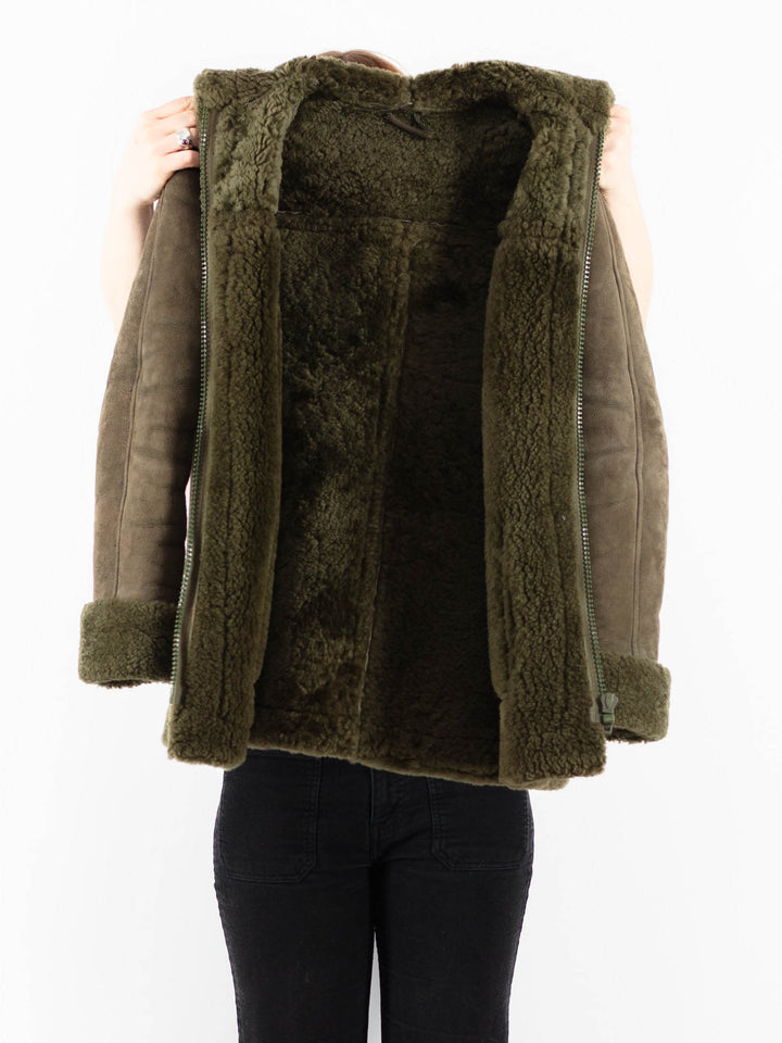 Vintage 80's Women Sheepskin Jacket in GreenV9760