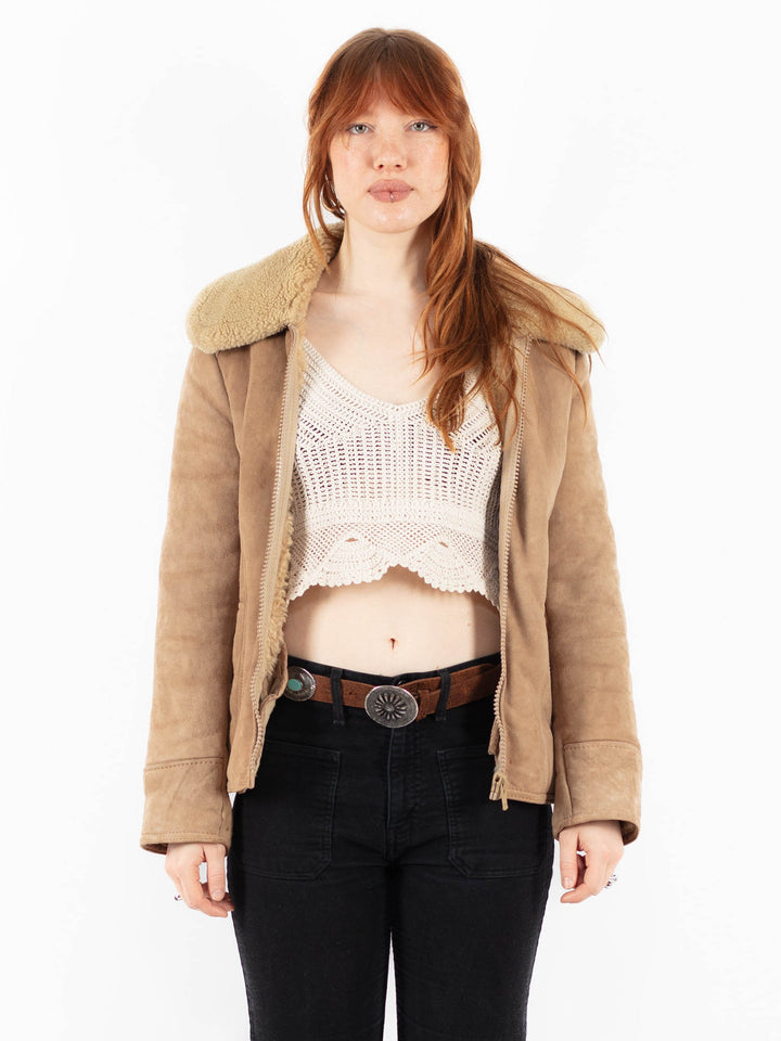 Vintage 80's Women Sheepskin Jacket in BeigeV9775